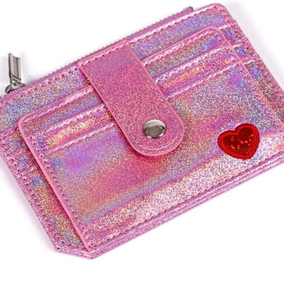 Accessories - Small Glitter Wallet RFID Card Holder Pink Faux Leather Girls Gift